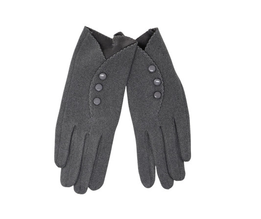 Scalloped Three Button Gloves: Grey