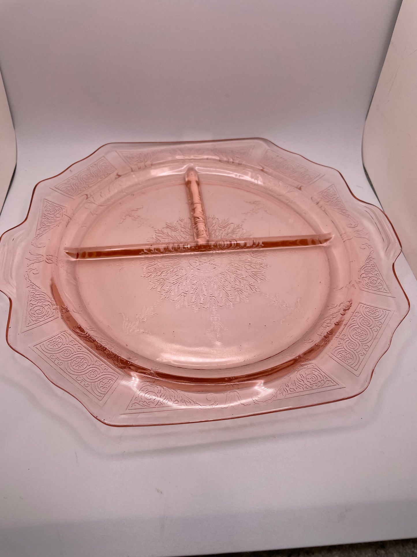 Pink Depression Glass Divided Plate