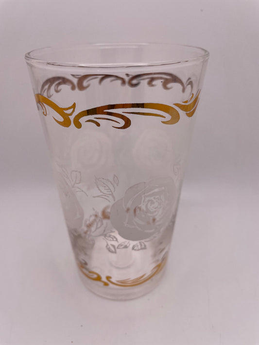 Set of 6 Rosebud Gold Trim Glasses
