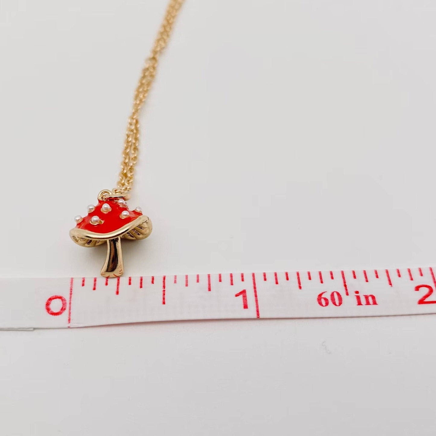 Mini Red Enamel Mushroom Pendant Necklace