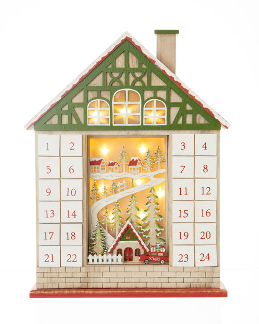 A35554 Winter village scene advent calendar,wood,working