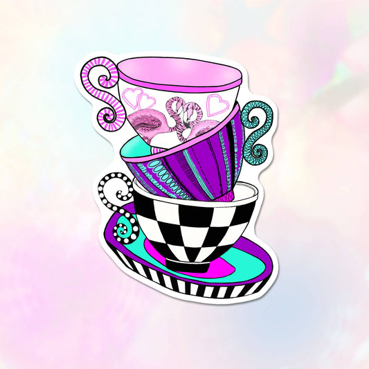 Teacups for a Tea Party, Alice in Wonderland Fantasy Sticker
