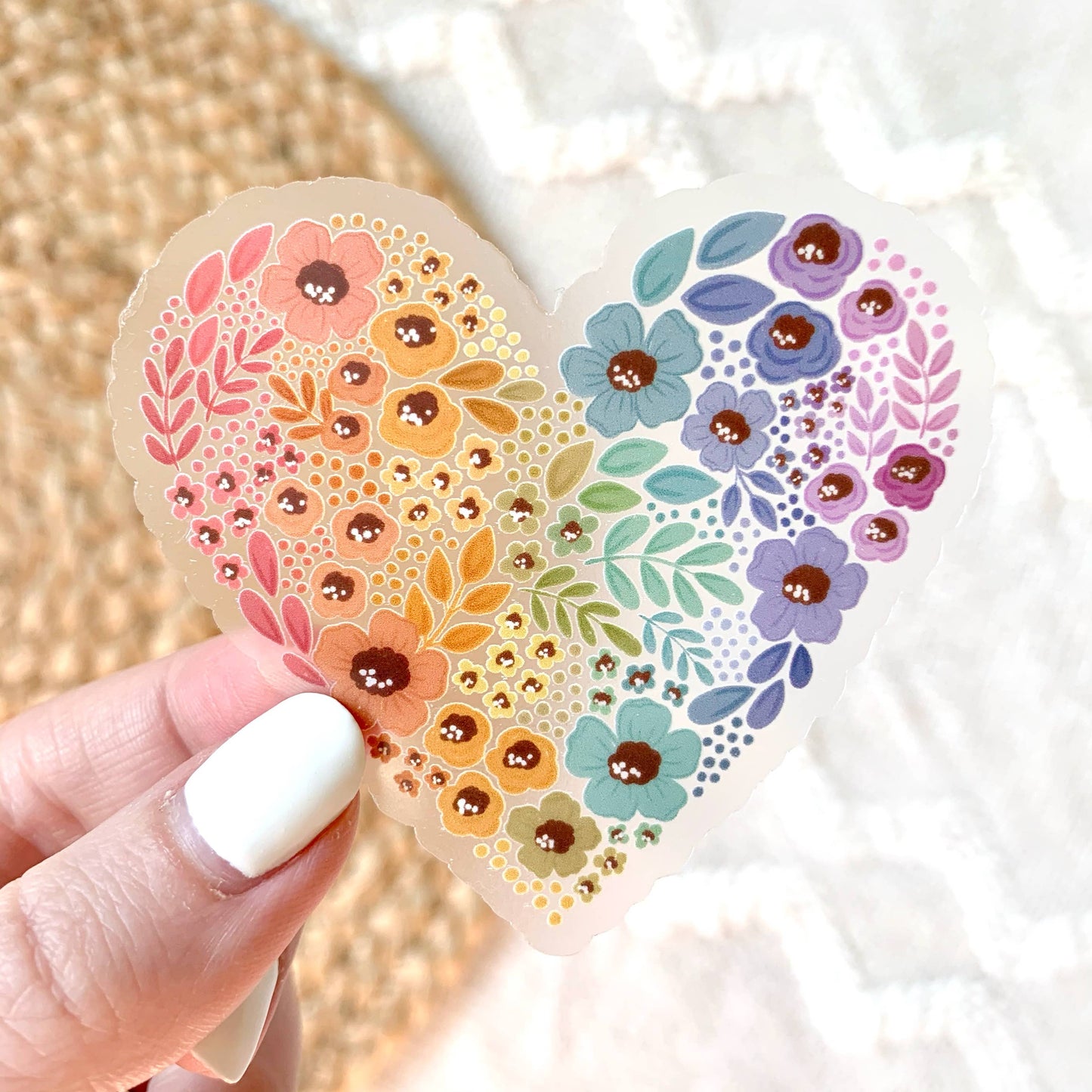 Clear Pride Rainbow Floral Heart Sticker 2.75x2.75in.