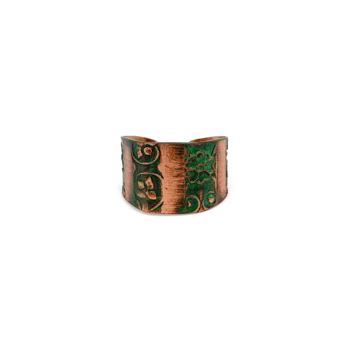 Copper Patina Ring - Green Floral Stripes