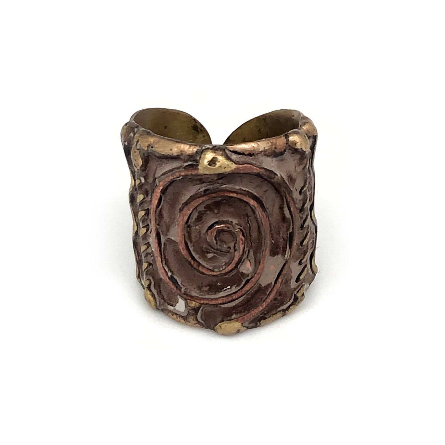 Brass Patina Adjustable Cuff Ring - Brown Spiral